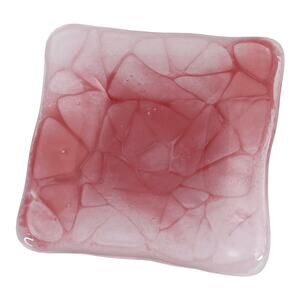 VTG Pink Studio Art GLASS TRAY 3.5" LP Handmade Jewelry Ring Tray Crackle Design